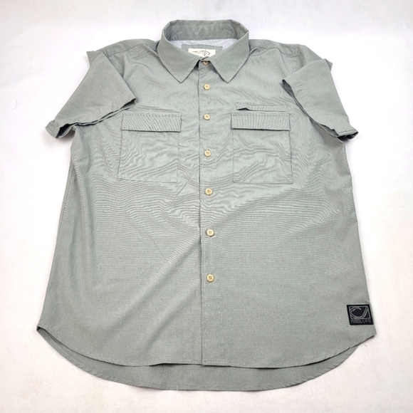 Reel life short sleeve button down cool grey pocket fishing boating shirt - Picture 1 of 6